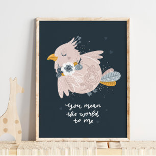 Roze Baby vogel roze kinderkamer Poster   Baby Bir