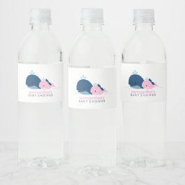 Roze Baby walvis meisje Baby shower Waterfles Etiket