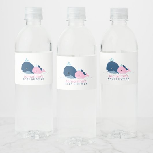 Roze Baby walvis meisje Baby shower Waterfles Etiket (Flessen)