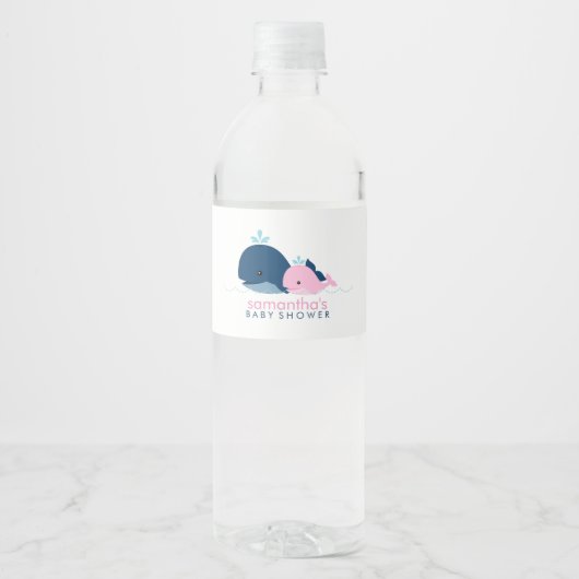 Roze Baby walvis meisje Baby shower Waterfles Etiket (Voorkant)