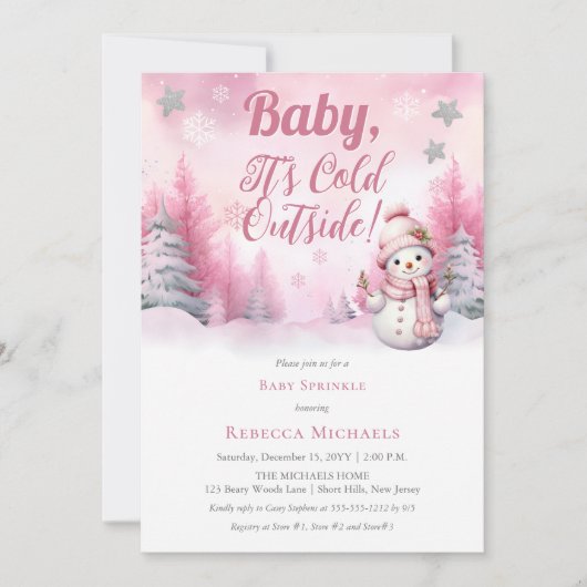 Roze Baby zijn koud buiten sneeuwmeisje Baby Sprin Kaart (Voorkant)