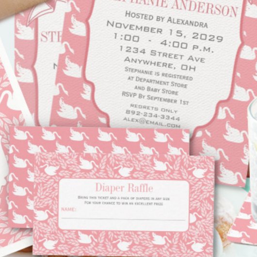 Roze Baby zwanen luier loterij Informatiekaartje