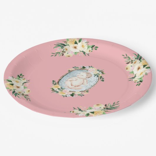 roze babybaby-schoeisel papieren bordje (Gekanteld)