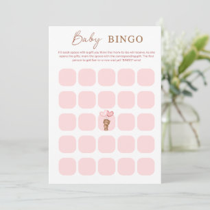 Roze Babybeer & Ballonnen Baby Shower BINGO Kaart