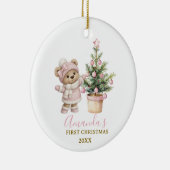 Roze babybeer eerste kerst aandenken keramisch ornament (Rechts)