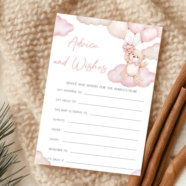Roze Babybeerballon Advies en Wensen Spel (Girl Bearly Wait Balloon Baby Shower Advice and Wishes Game)