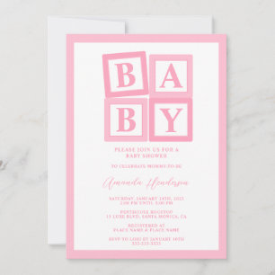 Roze Babyblokken Meisje Baby Shower Uitnodiging