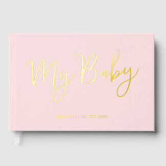 Roze babyboek met goud folie aandenken voor moeder gastenboek