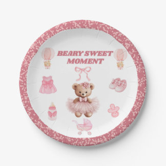 ROZE BABYCONFETTI RONDE 7" BEER MEISJE BABYSHOWER PAPIEREN BORDJE