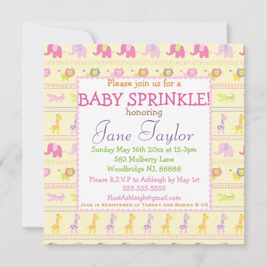 Roze babydieren Baby Sprinkle-uitvindingen Kaart (Voorkant)