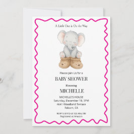 Roze Babyelefant Uitnodiging voor Baby Shower