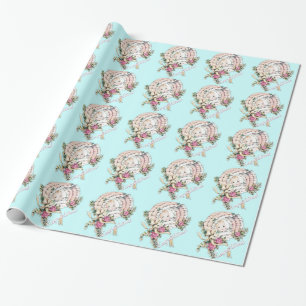 Roze babyfeest in vintage-stijl inpakpapier