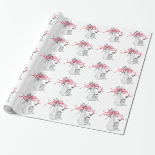 Roze babyfeest in vintage-stijl inpakpapier