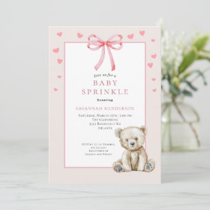 Roze babyfeest met strik en knuffelbeer kaart