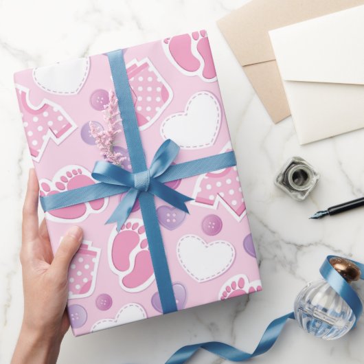 Roze babyfeestje  cadeaupapier (Geschenken)