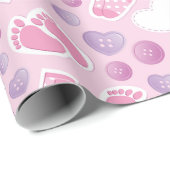 Roze babyfeestje  cadeaupapier (Rol Hoek)