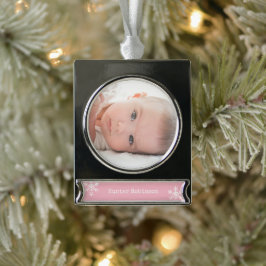 Roze babyfoto Kerstmis Verzilverd Banner Ornament