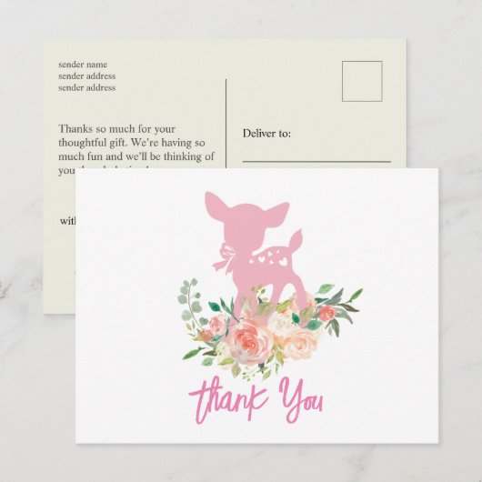 roze babyhertje, baby shower bedankkaart briefkaart (Voorkant / Achterkant)