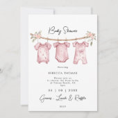 roze babykleding baby shower uitnodiging (Voorkant)