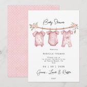 roze babykleding baby shower uitnodiging (Voorkant / Achterkant)