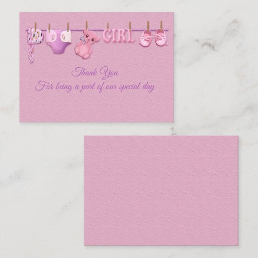 Roze babykleding Dank je wel Notitiekaartje (Voorkant / Achterkant)