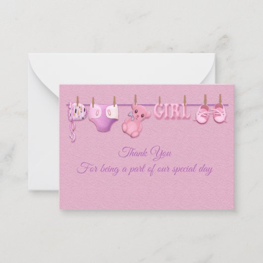 Roze babykleding Dank je wel Notitiekaartje (Voorkant)