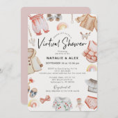 Roze babykleding en speelgoed Virtueel Baby shower Kaart (Voorkant / Achterkant)