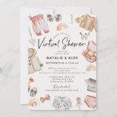 Roze babykleding en speelgoed Virtueel Baby shower Kaart (Voorkant)