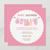 Roze babykleding Lijn Shower Invitaties Kaart (Voorkant / Achterkant)