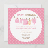 Roze babykleding Lijn Shower Invitaties Kaart (Voorkant)