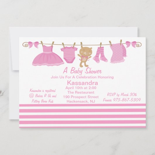Roze babykleding Line Baby shower Kaart (Voorkant)