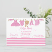 Roze babykleding Line Baby shower Kaart (Staand voorkant)