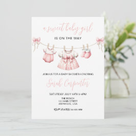 Roze babykleertjes meisje baby shower kaart