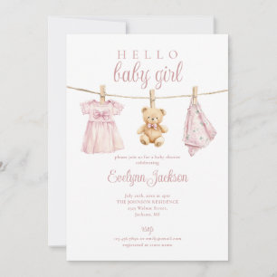 Roze babykleertjeslijn baby shower foto QR-code Kaart
