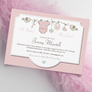 Roze Babyklerenlijn   Baby Shower Kaart