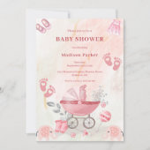 Roze babykoets baby shower uitnodiging (Voorkant)