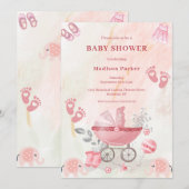 Roze babykoets baby shower uitnodiging (Voorkant / Achterkant)
