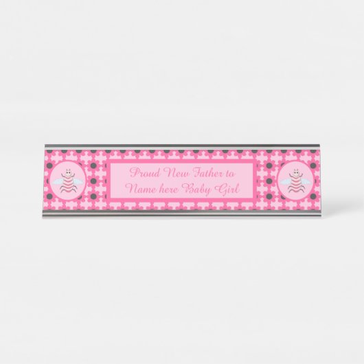  roze babymeisje Aangepast Bureau Naambordje (Voorkant)