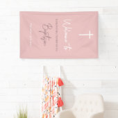Roze babymeisje Calligrafie Baptisme Welkom Spandoek (Insitu)