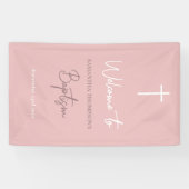 Roze babymeisje Calligrafie Baptisme Welkom Spandoek (Horizontaal)