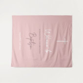 Roze babymeisje Calligrafie Baptisme Welkom Wandkleed (Voorkant (horizontaal))