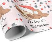 Roze babymeisje, eerste kerstkaartjes cadeaupapier (Rol Hoek)