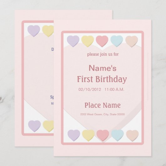 Roze babymeisje Eerste verjaardag Kaart (Voorkant / Achterkant)