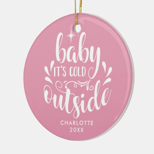 Roze babymeisje foto Baby's eerste kerstmis Keramisch Ornament (Links)