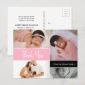 Roze babymeisje Foto collage geboorte Intro Dank j Briefkaart (Voorkant / Achterkant)