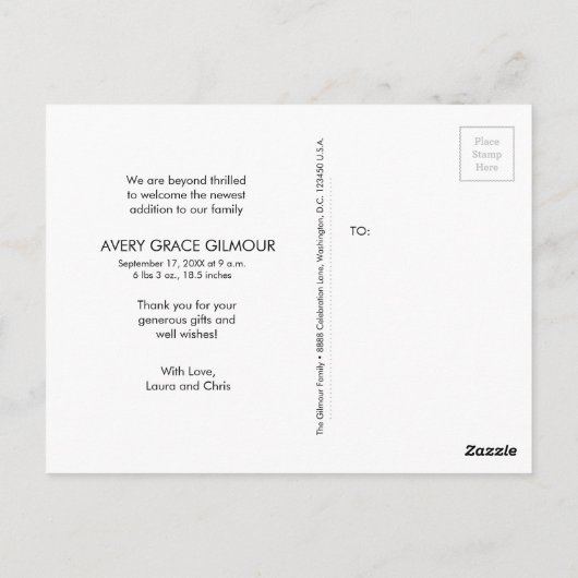 Roze babymeisje Foto collage geboorte Intro Dank j Briefkaart (Achterkant)