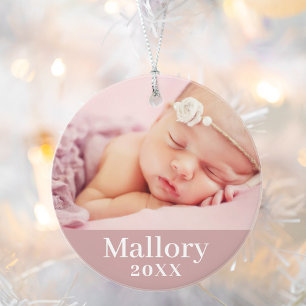 Roze babymeisje gepersonaliseerde naam foto ornament