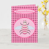 roze babymeisje kaart (Gele Bloem)