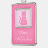 roze babymeisje Kat Aangepast, 1 kerst Verzilverd Omlijst Ornament (Links)