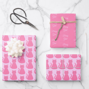  roze babymeisje Kat aangepast Baby shower Inpakpapier Vel